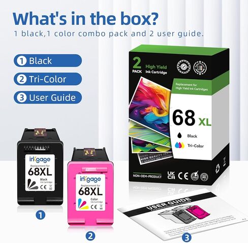 68e High Yield for HP 68 Ink Cartridge Black and Tri-Color Combo Pack Compatible for HP 68XL Ink Cartridges for Envy 6155e 6155 6555e 6152e 6552e 6558e 6165e 6100e 6500e 6550e Series Printers 2-Pack in Saudi Arabia