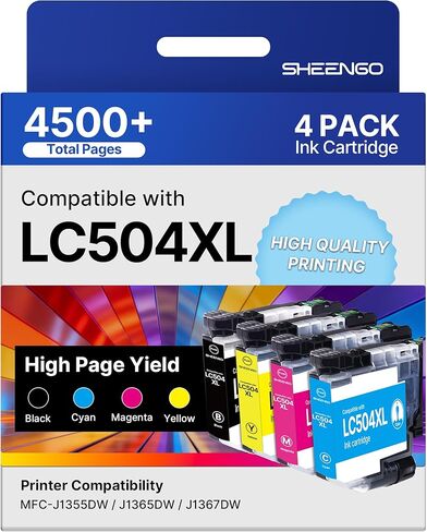 LC504 LC504XL Ink Cartridges MFC-J1365DW Replacement for Brother LC504 Ink Cartridges for Brother Printer LC 504 XL MFC-J1365DW MFC-J1367DW MFC-J1355DW Ink LC504 XL High Yield, 4 Pack (B/C/M/Y) in Saudi Arabia