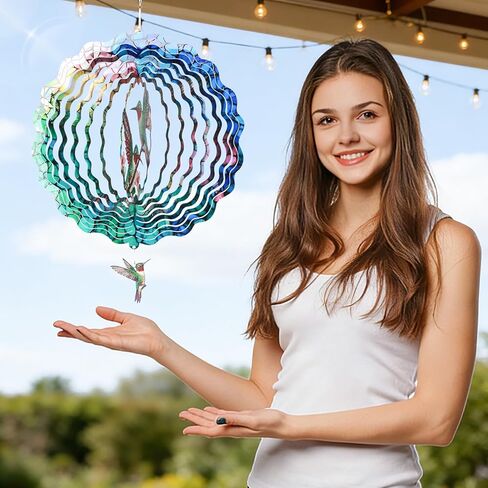 دوارات الرياح الطنانة في الهواء الطلق، عرض فكرة 12 بوصة دوارات الرياح العقلية، منحوتة دوارة حركية معلقة ثلاثية الأبعاد، هدية الطائر الطنان للأمهات، زخارف ديكور الحديقة لفن ساحة الفناء in Kuwait