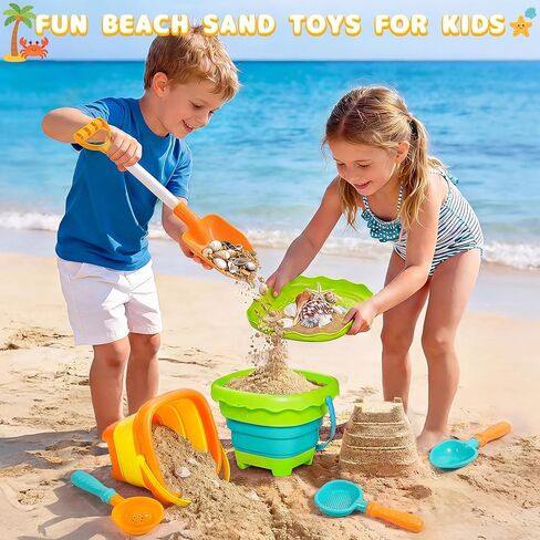 Letapapa Beach Sand Toys for Kids, Travel Sand Toys with 4 Collapsible Beach Buckets, Sifter Shovels Set & Mesh Bag, Beach Outdoor Sandbox Toys for Toddler Boys Girls 3 4 5 6 7 8 9 10 Year Old in Kuwait