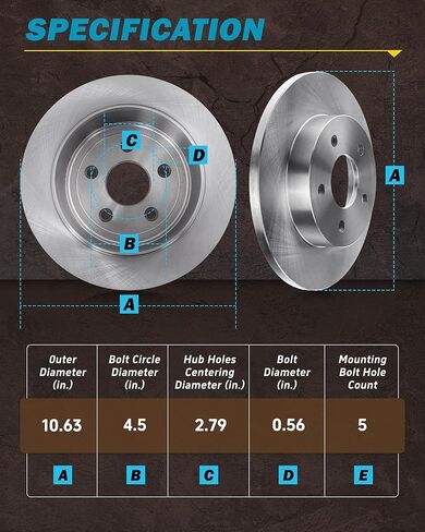 Rear Brake Rotors for 2005 2006 2007 2008 2009 Buick Allure, 2005-2009 Lacrosse, 2011-2013 Chevy Impala, 2014-2016 Impala Limited, Pontiac Grand Prix Brakes Replacement [10.63" Rear Rotor] in Kuwait