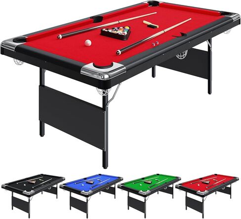Foldable Pool Table for Adults, Full Size Portable Billiards Table with Accessories, Includes Balls, 2 Cues, Chalk, Brush, Indoor Outdoor Use, Blue Felt Top in Saudi Arabia