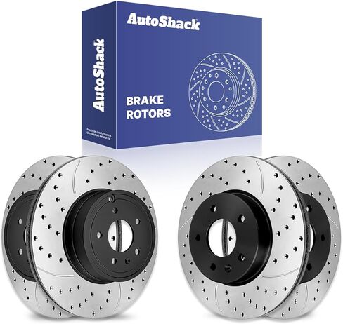 AutoShack Front & Rear Brake Rotors for Chevrolet & Saturn, Equinox 2007-2009 Captiva Sport 2012-2015 Vue 2008-2010, FWD AWD L4 2.4L V6 3.0L 3.4L 3.5L 3.6L - E-Coated Drilled & Slotted - ShadowGuard in Kuwait