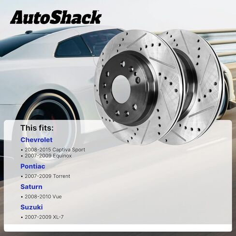 AutoShack Front & Rear Brake Rotors for Chevrolet & Saturn, Equinox 2007-2009 Captiva Sport 2012-2015 Vue 2008-2010, FWD AWD L4 2.4L V6 3.0L 3.4L 3.5L 3.6L - E-Coated Drilled & Slotted - ShadowGuard in Kuwait