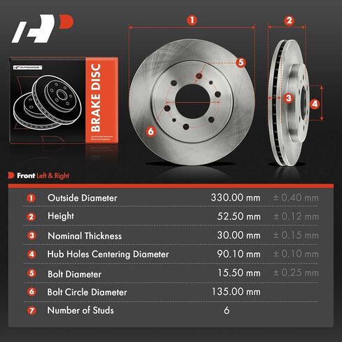 A-Premium 13 inch (330mm) Front Vented Disc Brake Rotors Compatible with Select Ford Models - F-150/F150 2009, 2-PC Set in Kuwait