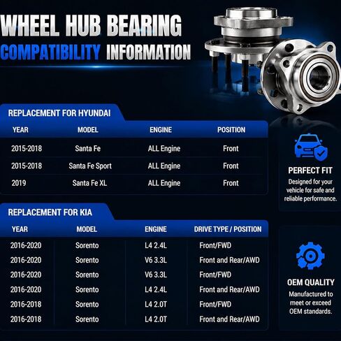 Front & Rear Wheel Hub Bearing Assembly 513409 AWD/FWD Fit for Kia Sorento 2016-2020, Hyundai Santa Fe Sport 2015-2018, Hyundai Santa Fe 2015-2019 in Saudi Arabia