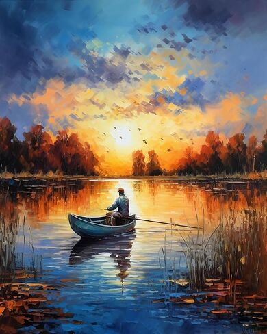 VNUIEHG Paint by Number for Stress Relief, Fisherman and His Fishing Boat, Easy Paint by Number Kit for Adults, 40x50cm, Without Frame in Saudi Arabia