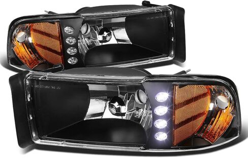 Auto Dynasty Pair of Black Housing Amber Side LED DRL Headlight Head Lamps Compatible with Dodge Ram 1500 2500 3500 94-02 in Kuwait