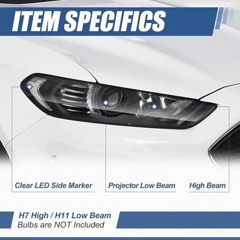 مجموعة المصابيح الأمامية من Auto Dynasty متوافقة مع 2013 2014 2015 2016 Ford Fusion، استبدال المصابيح الأمامية الهالوجين الجانبية للسائق والراكب، FO2502304 FO2503304، زاوية شفافة للمبيت الأسود in Kuwait