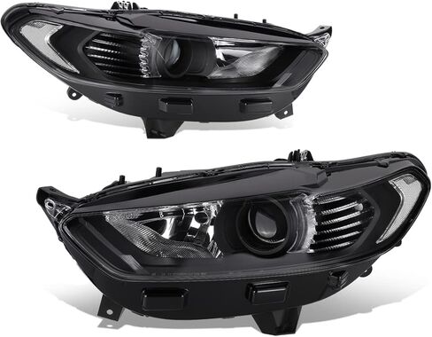 مجموعة المصابيح الأمامية من Auto Dynasty متوافقة مع 2013 2014 2015 2016 Ford Fusion، استبدال المصابيح الأمامية الهالوجين الجانبية للسائق والراكب، FO2502304 FO2503304، زاوية شفافة للمبيت الأسود in Kuwait