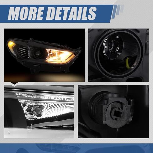 مجموعة المصابيح الأمامية من Auto Dynasty متوافقة مع 2013 2014 2015 2016 Ford Fusion، استبدال المصابيح الأمامية الهالوجين الجانبية للسائق والراكب، FO2502304 FO2503304، زاوية شفافة للمبيت الأسود in Kuwait