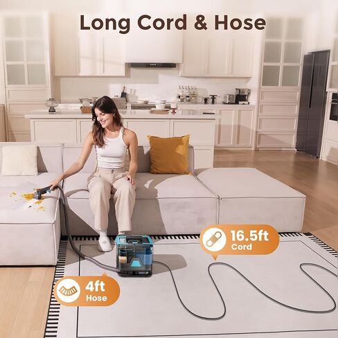 DEVOAC C8 Portable Carpet Upholstery Spot Cleaner Machine with Versatile Tools, Self-Cleaning, Powerful Suction, Pet Stain Remover, Car and Auto Detailer (Cyan) in Saudi Arabia