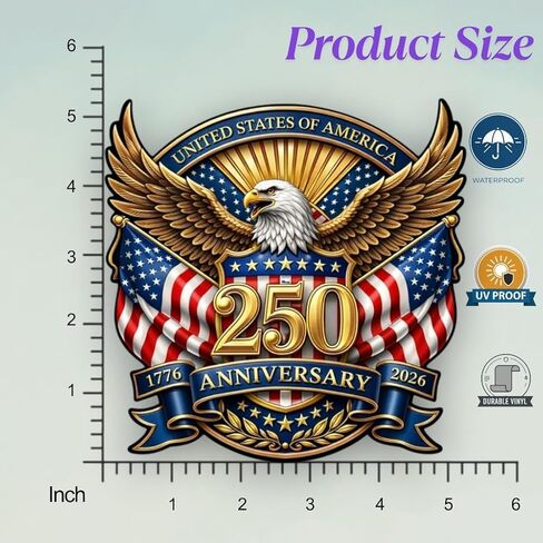 (2 PCS) America 250th Anniversary Decal Sticker 5.2 Inch, 1776-2026 250th Anniversary of The Independence of USA Sticker Vinyl Waterproof, 250 Anniversary USA Stickers for Car Truck Laptop in Saudi Arabia