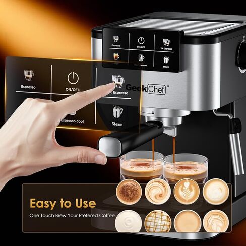 Geek Chef Espresso Machine, 20 Bar Coffee Machine, Fast Heating Automatic, Latte & Cappuccino Maker in Saudi Arabia