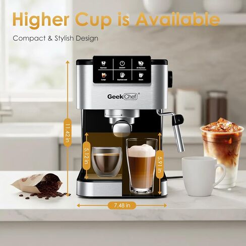 Geek Chef Espresso Machine, 20 Bar Coffee Machine, Fast Heating Automatic, Latte & Cappuccino Maker in Saudi Arabia