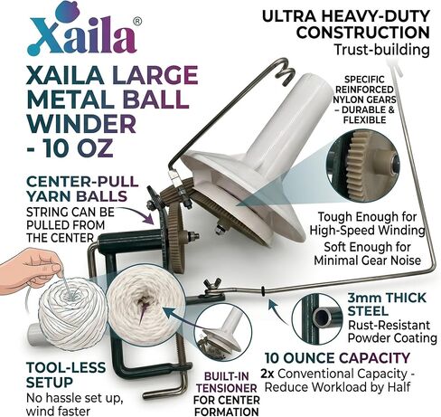 Xaila Manual Yarn Ball Winder – Replacement for Standard Hand Crank Winders, 10 oz Metal Yarn Winder for Crocheting & Knitting, Heavy Duty Portable Craft Tool in Saudi Arabia