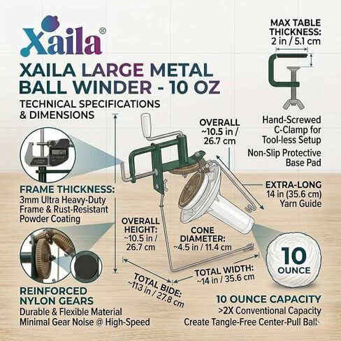 Xaila Manual Yarn Ball Winder – Replacement for Standard Hand Crank Winders, 10 oz Metal Yarn Winder for Crocheting & Knitting, Heavy Duty Portable Craft Tool in Saudi Arabia