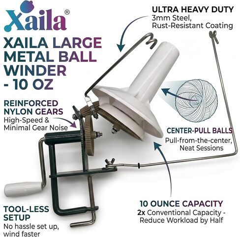 Xaila Manual Yarn Ball Winder – Replacement for Standard Hand Crank Winders, 10 oz Metal Yarn Winder for Crocheting & Knitting, Heavy Duty Portable Craft Tool in Saudi Arabia