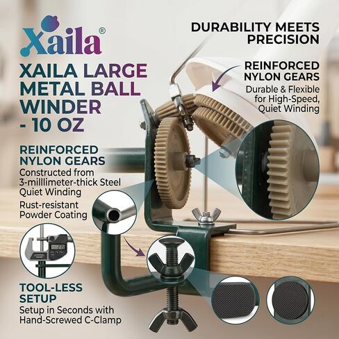 Xaila Manual Yarn Ball Winder – Replacement for Standard Hand Crank Winders, 10 oz Metal Yarn Winder for Crocheting & Knitting, Heavy Duty Portable Craft Tool in Saudi Arabia