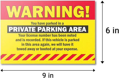 Private Parking Area Warning Labels (9 x 6 inch, Yellow - 300 Labels) Will Be Towed Stickers - You are Parked Illegally Stickers, Parking Notice Tow Away Sign, HOA Notice (Hard to Remove) in Kuwait