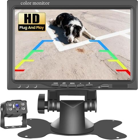 7 Inch AHD Backup Camera for Car Truck SUV, 1080P/720P Rear View Reverse Camera System with IPS Monitor, 49ft Cable, Waterproof, Night Vision, Adjustable Parking Lines, Plug and Play Installation in Kuwait
