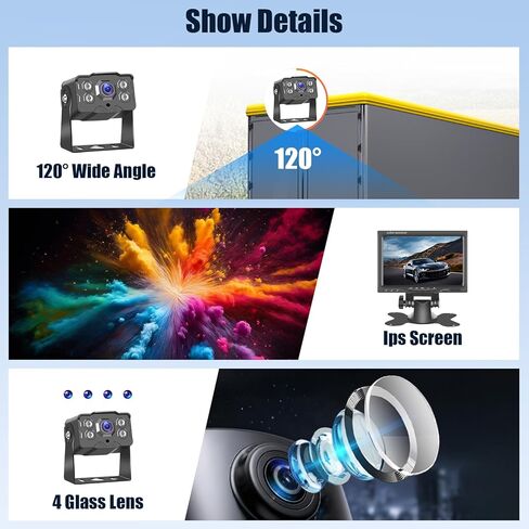 7 Inch AHD Backup Camera for Car Truck SUV, 1080P/720P Rear View Reverse Camera System with IPS Monitor, 49ft Cable, Waterproof, Night Vision, Adjustable Parking Lines, Plug and Play Installation in Kuwait