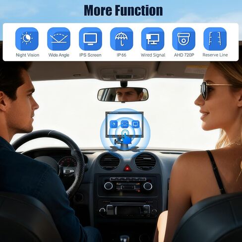 7 Inch AHD Backup Camera for Car Truck SUV, 1080P/720P Rear View Reverse Camera System with IPS Monitor, 49ft Cable, Waterproof, Night Vision, Adjustable Parking Lines, Plug and Play Installation in Kuwait