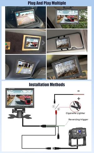 7 Inch AHD Backup Camera for Car Truck SUV, 1080P/720P Rear View Reverse Camera System with IPS Monitor, 49ft Cable, Waterproof, Night Vision, Adjustable Parking Lines, Plug and Play Installation in Kuwait