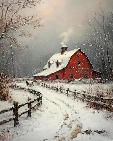 AUKVLZS Winter Farm Scene Paint by Numbers Kit for Adults, Modern Aesthetic Paint by Number on Canvas, Abstract Art Digital Oil Painting Kits Suitable for Home Wall Decoration Gift 16"x 20" in Saudi Arabia