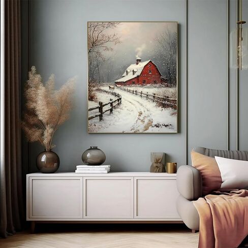 AUKVLZS Winter Farm Scene Paint by Numbers Kit for Adults, Modern Aesthetic Paint by Number on Canvas, Abstract Art Digital Oil Painting Kits Suitable for Home Wall Decoration Gift 16"x 20" in Saudi Arabia