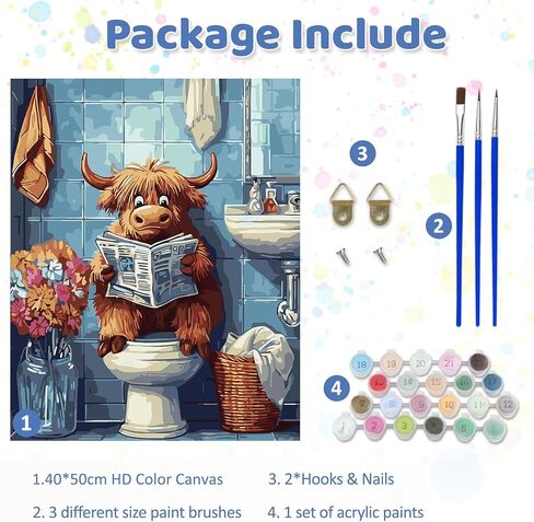 CEOVR Highlandcow Paint by Numbers Kit for Adults, Funny Cow Paint by Number Kits on Canvas for Beginner, Adult Crafts Kits Wall Art Decor for Home Office 16x20In/40×50cm,No Frame in Kuwait