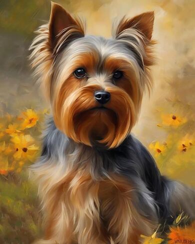 VNUIEHG DIY Paint by Number for Adults, Yorkshire Terrier Dog and Flowers Paint by Number Set with Professional Brushes, 40x50cm, No Frame in Saudi Arabia