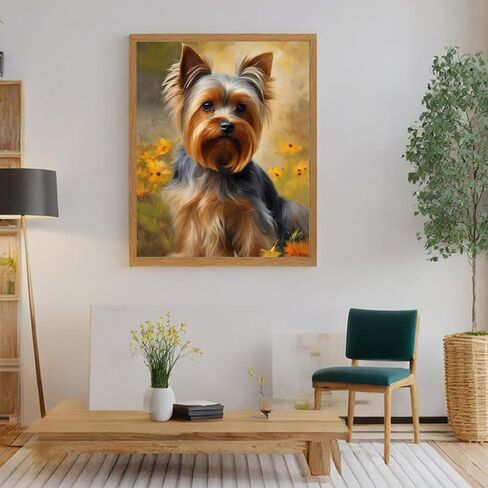 VNUIEHG DIY Paint by Number for Adults, Yorkshire Terrier Dog and Flowers Paint by Number Set with Professional Brushes, 40x50cm, No Frame in Saudi Arabia
