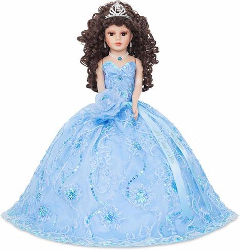 18" Quinceañera Last Doll with Umbrella Dress Stand – Última Muñeca Mis Quince Años Keepsake, Traditional Hispanic Mis 15 Doll, Ceremony & Table Centerpiece, Fully Accessorized KK18725-4 (Baby Blue) in Saudi Arabia