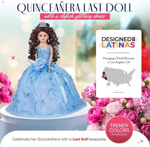 18" Quinceañera Last Doll with Umbrella Dress Stand – Última Muñeca Mis Quince Años Keepsake, Traditional Hispanic Mis 15 Doll, Ceremony & Table Centerpiece, Fully Accessorized KK18725-4 (Baby Blue) in Saudi Arabia