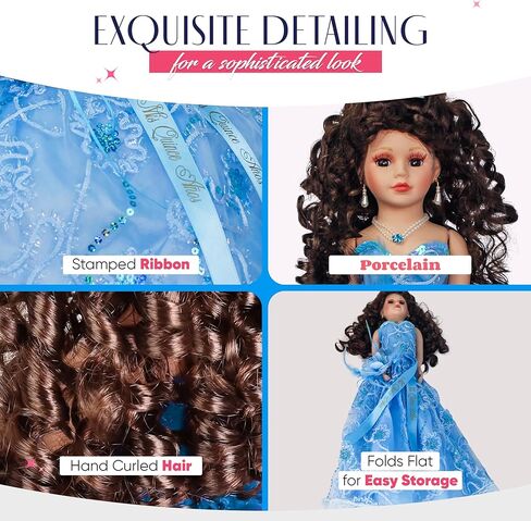 18" Quinceañera Last Doll with Umbrella Dress Stand – Última Muñeca Mis Quince Años Keepsake, Traditional Hispanic Mis 15 Doll, Ceremony & Table Centerpiece, Fully Accessorized KK18725-4 (Baby Blue) in Saudi Arabia