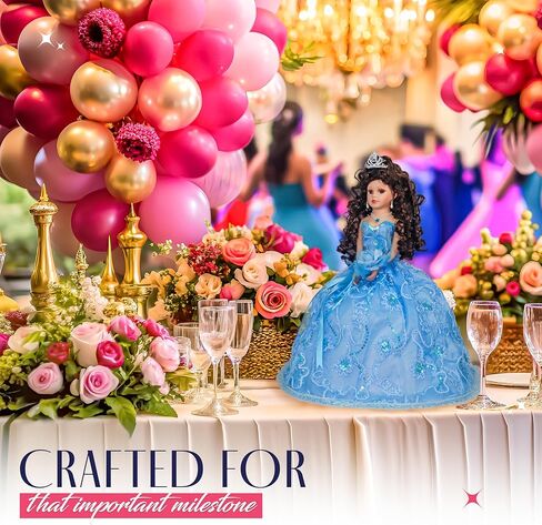 18" Quinceañera Last Doll with Umbrella Dress Stand – Última Muñeca Mis Quince Años Keepsake, Traditional Hispanic Mis 15 Doll, Ceremony & Table Centerpiece, Fully Accessorized KK18725-4 (Baby Blue) in Saudi Arabia