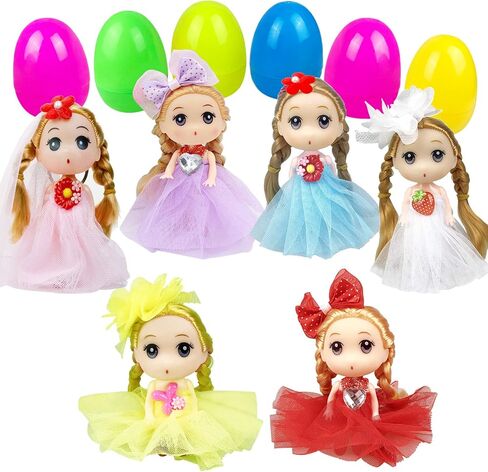 JIABNUKKN Easter Basket Stuffers Eggs Filled 6 Pack Large Eggs with Cute Dolls Inside, Easter Gifts Colorful Easter Egg Stuffers for Toddlers Kids EasterToys in Kuwait