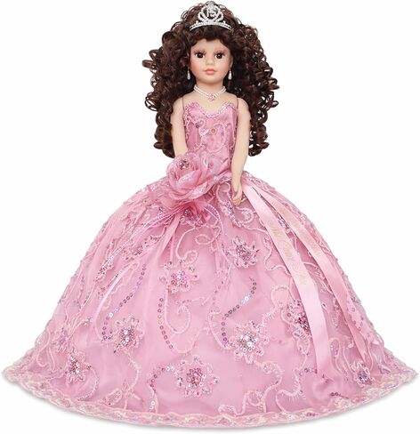 18" Quinceañera Last Doll with Umbrella Dress Stand – Última Muñeca Mis Quince Años Keepsake, Traditional Hispanic Mis 15 Doll, Ceremony & Table Centerpiece, Fully Accessorized KK18725-30 (Rose Gold) in Saudi Arabia