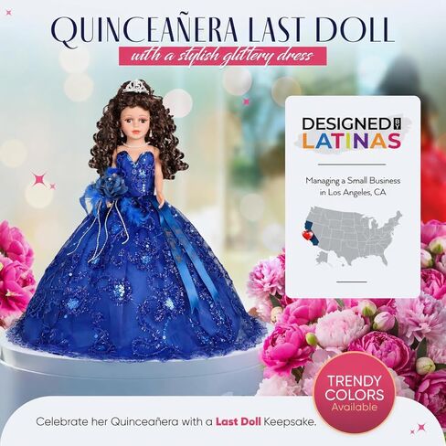 18" Quinceañera Last Doll with Umbrella Dress Stand – Última Muñeca Mis Quince Años Keepsake, Traditional Hispanic Mis 15 Doll, Ceremony & Table Centerpiece, Fully Accessorized KK18725-30 (Rose Gold) in Saudi Arabia