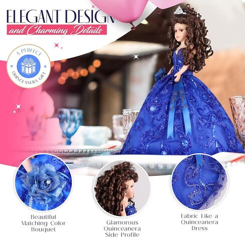 18" Quinceañera Last Doll with Umbrella Dress Stand – Última Muñeca Mis Quince Años Keepsake, Traditional Hispanic Mis 15 Doll, Ceremony & Table Centerpiece, Fully Accessorized KK18725-30 (Rose Gold) in Saudi Arabia