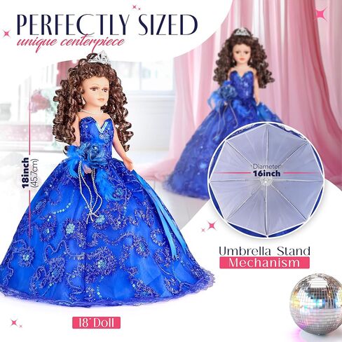 18" Quinceañera Last Doll with Umbrella Dress Stand – Última Muñeca Mis Quince Años Keepsake, Traditional Hispanic Mis 15 Doll, Ceremony & Table Centerpiece, Fully Accessorized KK18725-30 (Rose Gold) in Saudi Arabia