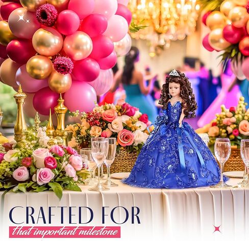 18" Quinceañera Last Doll with Umbrella Dress Stand – Última Muñeca Mis Quince Años Keepsake, Traditional Hispanic Mis 15 Doll, Ceremony & Table Centerpiece, Fully Accessorized KK18725-30 (Rose Gold) in Saudi Arabia