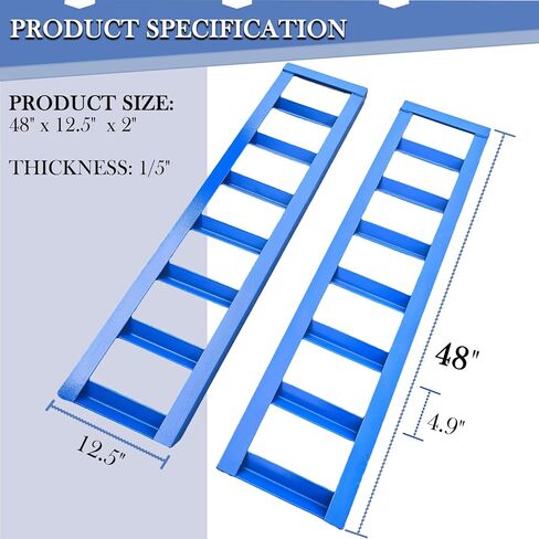 48" x 12.5" Trailer Ramps, 6000Lbs Capacity, Universal Steel Loading Ramp for Motorcycle, Tractor, ATV/UTV, Trucks, Lawn Mower Heavy Duty Vehicle Ramp Pair（2-Pack, Blue in Saudi Arabia
