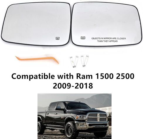 Driver Left+ Passenger Right Side Heated Mirror Glass Compatible with 2009-2018 Dodge Ram 1500 2500, for Ram 1500 2500 2011-2018 68079363AA, 68079362AA (Not Fits for Towing Mirror) in Kuwait