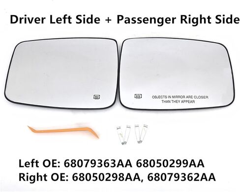 Driver Left+ Passenger Right Side Heated Mirror Glass Compatible with 2009-2018 Dodge Ram 1500 2500, for Ram 1500 2500 2011-2018 68079363AA, 68079362AA (Not Fits for Towing Mirror) in Kuwait