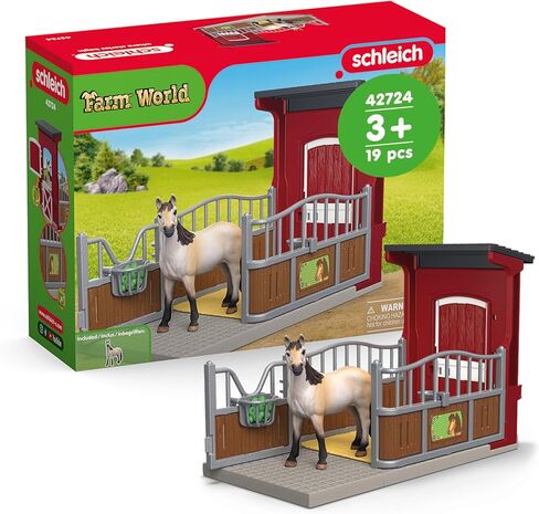 Schleich Farm World - 4pc Horse Stall و Mare Toy Stail for Kids. تخصيص علامة الكتابة على مربع المهر الواقعية. ألعاب الحيوانات المزرعة للبنين والبنات. اللعب التفاعلي ممتع للأطفال الذين تتراوح أعمارهم بين 3+ 42724 in Kuwait