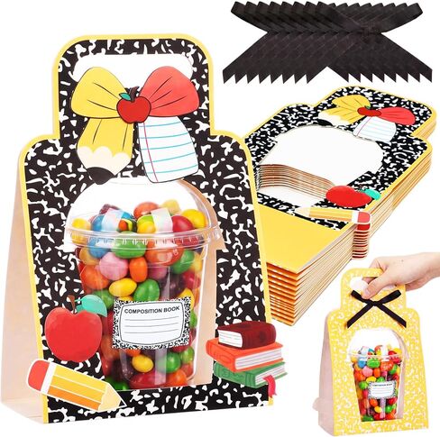 Sabary 24 Set End of Year Gifts Bulk Graduation Teacher Drink Carrier Back to School Gifts Composition Notebook 12oz Dome Cup Holder with Stickers & Bows Teacher Appreciation Classroom Party Favors in Kuwait