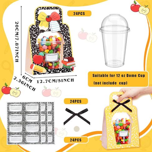Sabary 24 Set End of Year Gifts Bulk Graduation Teacher Drink Carrier Back to School Gifts Composition Notebook 12oz Dome Cup Holder with Stickers & Bows Teacher Appreciation Classroom Party Favors in Kuwait