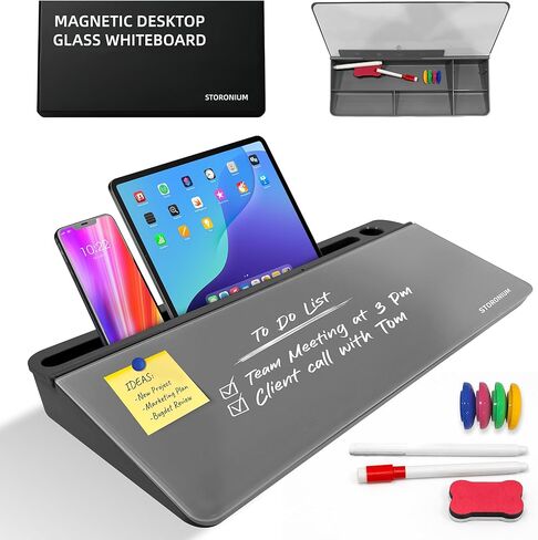 Glass Desktop Magnetic Whiteboard with Storage, Frosted Glass Dry Erase Board for Desk, Desk Organizer with Strong Magnets and Phone Stand for Home Office and School Supplies in Kuwait